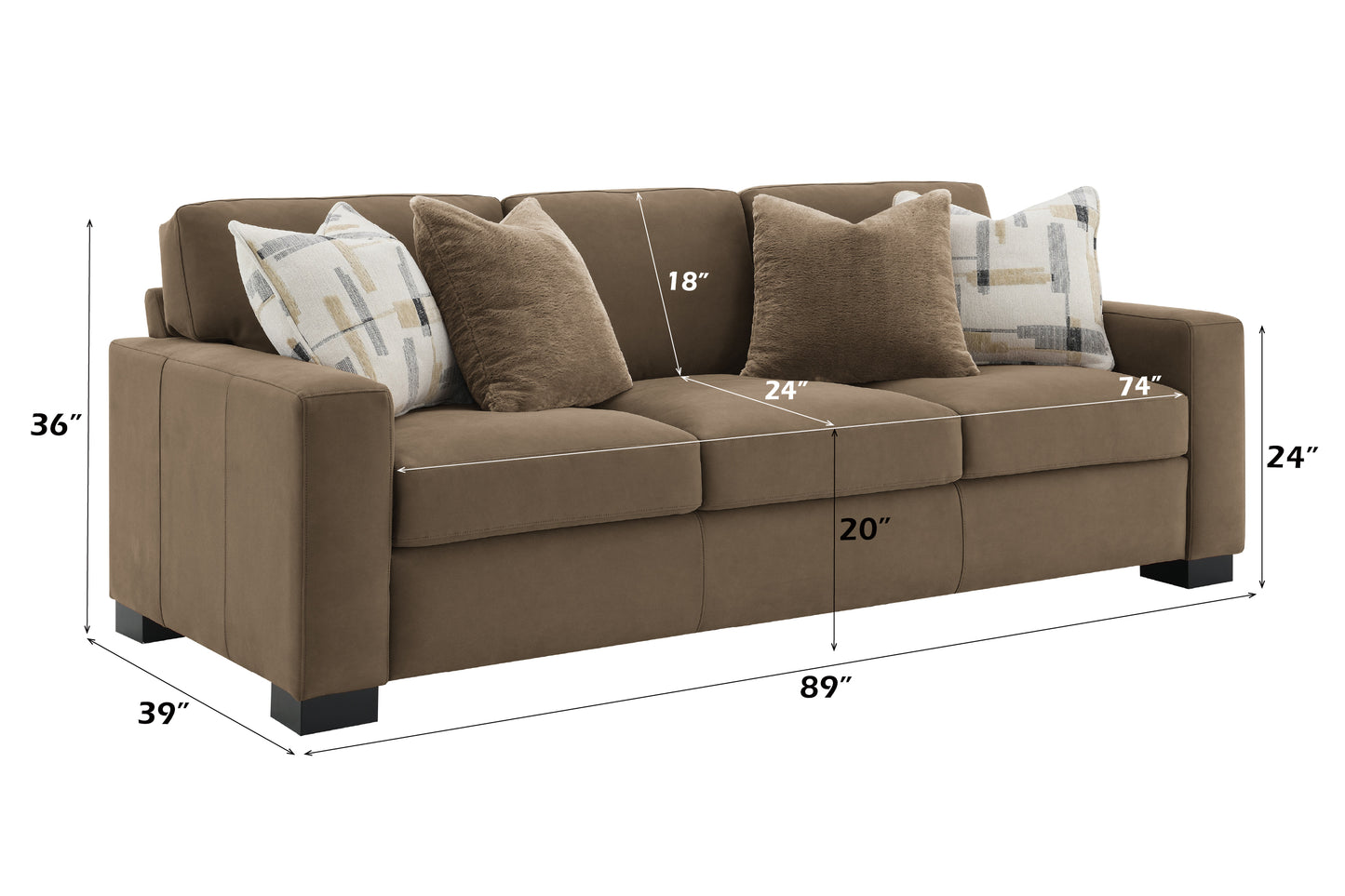 Darya Brown Suede Fabric Sofa w/4 Pillows image 4