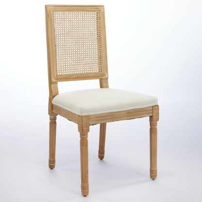 French Decor Chairs Set of 2, Louis Dining Chairs with Square Rattan Backrest and Exquisitely Carved Solid Wood Frame for Living Room, Kitchen, Restaurant,SW1779BG, Beige image 3