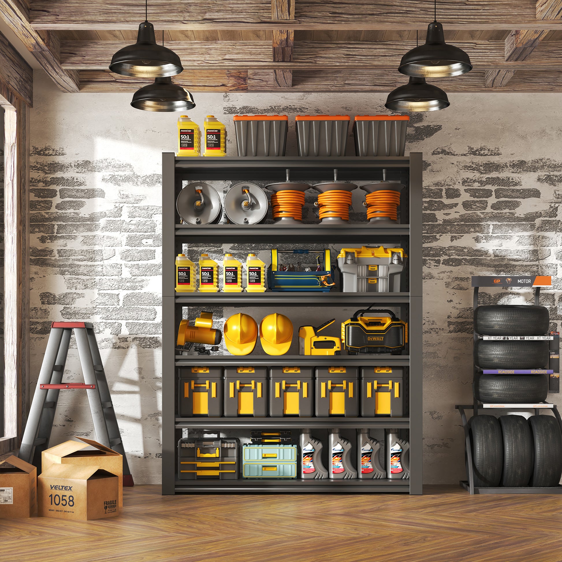 82"H 6 Tier Metal Shelves for Storage Garage Shelving 2400LBS Heavy Duty Storage Shelves Adjustable Garage Shelf Industrial Shelving Unit Storage Utility Rack,48"W*18"D*82"H,Black image 5