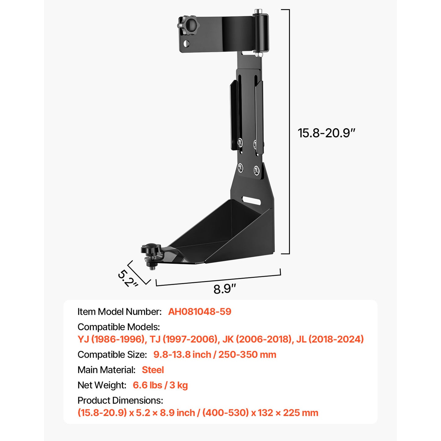 High Lift Off Road Jack Mount Bracket Fit Jeep Wrangler YJ/TJ/JK/JL 1986-2024 image 9