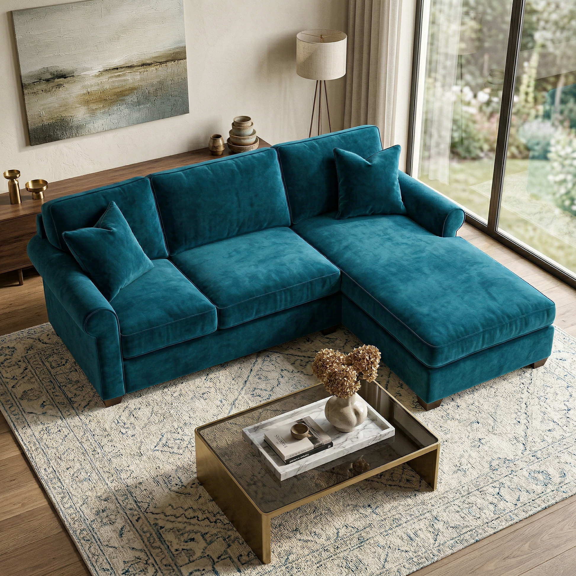 Irlanda Sectional – Made in USA, Custom Fabric Options, L-Shaped Sectional Wholesale Sectional Furniture - Velvet Antique Peacock - Velvet image 10