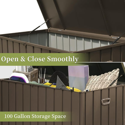 100 Gallon Outdoor Storage Deck Box Waterproof, Large Patio Storage Bin for Outside Cushions, Throw Pillows, Garden Tools, Lockable (Dark Brown) image 5