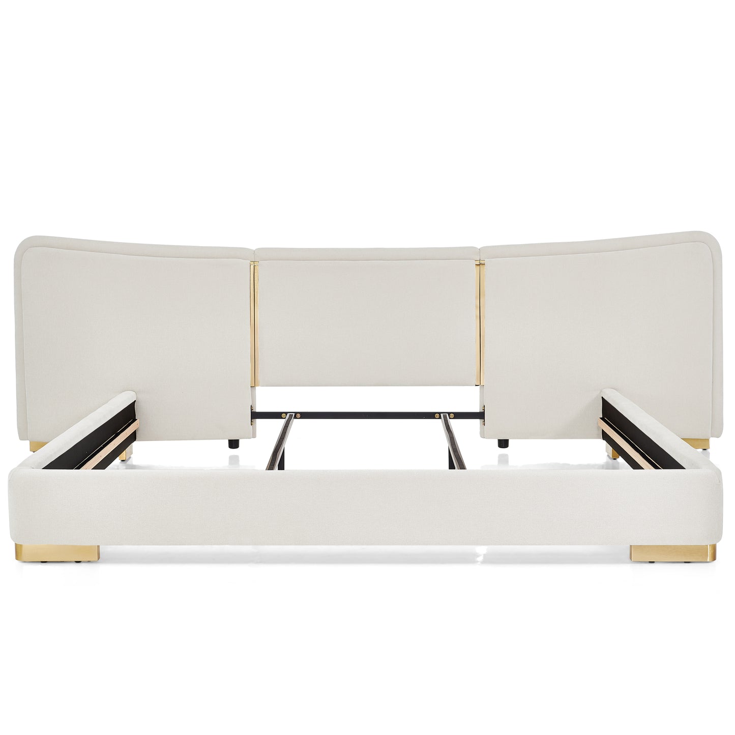 King Size Extra Large Platform Bed, Soft Chenille Fabric Frame, Curved Headboard, Reinforced Electroplated Metal Legs, Flexible DIY Side Space Design-Beige image 11