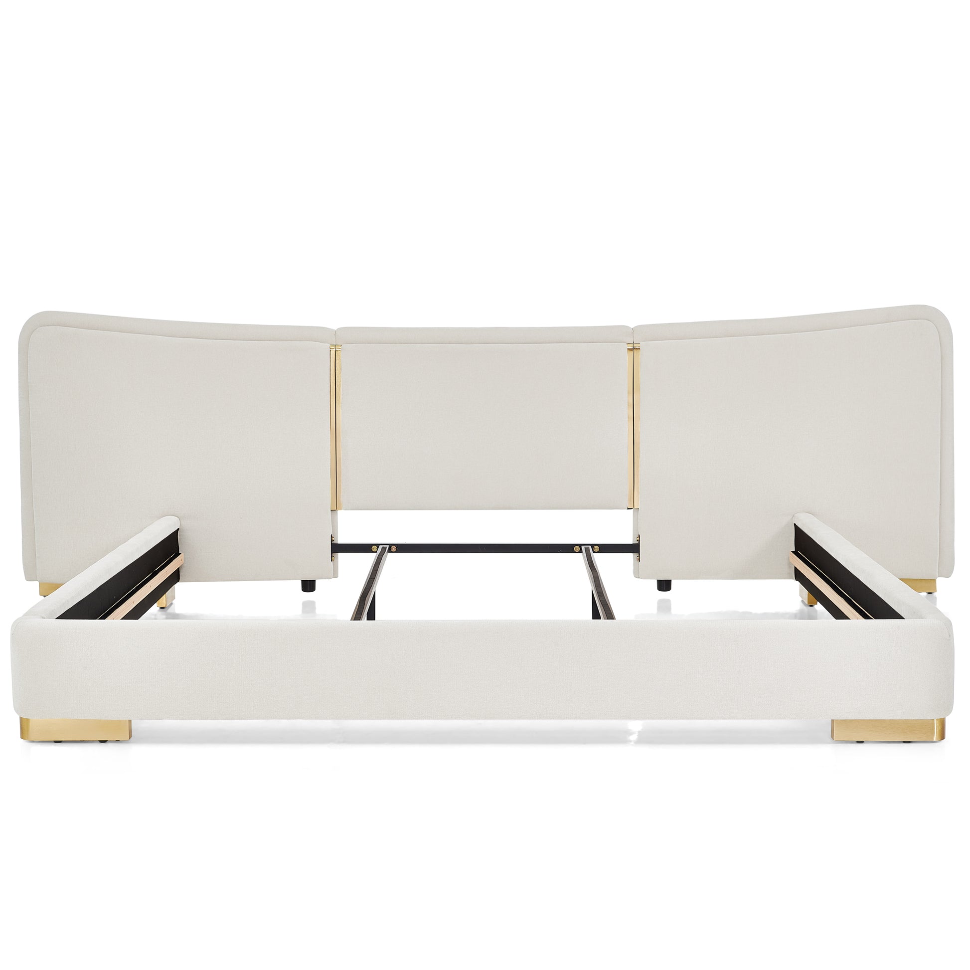 King Size Extra Large Platform Bed, Soft Chenille Fabric Frame, Curved Headboard, Reinforced Electroplated Metal Legs, Flexible DIY Side Space Design-Beige image 11