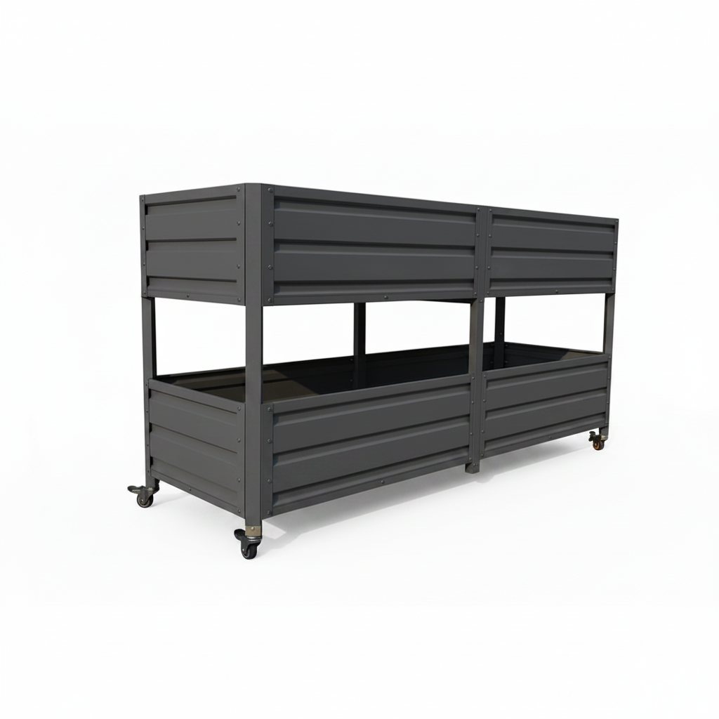 Dual Tier Elevated Metal Raised Garden Bed with Lockable Wheels, Staggered 2-Layer Raised Planter Box for Vegetables Herbs Flowers, Outdoor Patio Backyard Green Planting Bed,Grey image 11