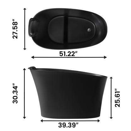 51" Solid Surface Oval Freestanding Black Bathtub with Overflow and Drain Assembly, with Integral Seat and headrest, LTL image 12