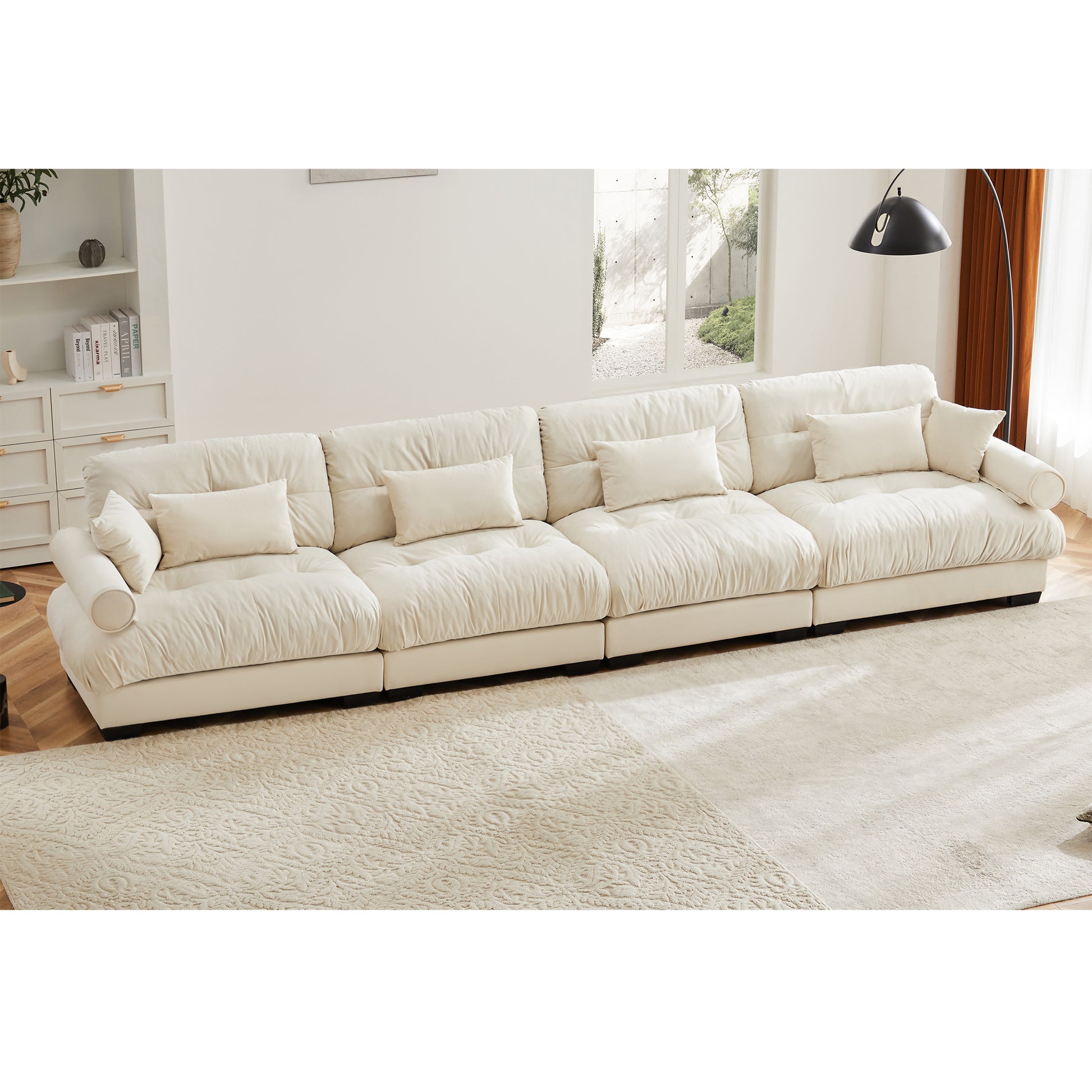Super Comfort Oversized Modular Velvet Sectional Sofa Couch with Movable Ottoman,Corner Sectional with Bolstered Armrests, Deep Seat Cloud Couch, Convertible L Shaped Couch for Living Room Cream image 1