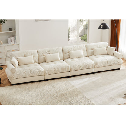 Super Comfort Oversized Modular Velvet Sectional Sofa Couch with Movable Ottoman,Corner Sectional with Bolstered Armrests, Deep Seat Cloud Couch, Convertible L Shaped Couch for Living Room Cream image 1