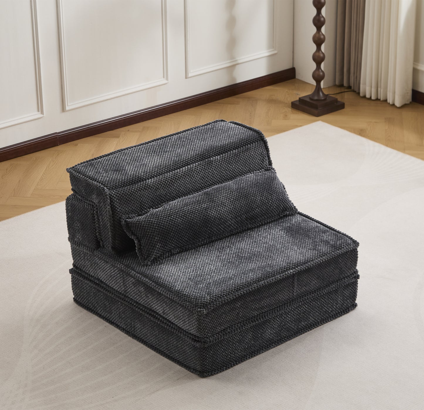 Compression Mahjong Sofa,Convertible Floor Sofa Bed,DIY Boneless Modular Sectional Sofa,No Assembly Required,Circle fleece fabric,Oversized Single Sofa with 1 Pillow,Dark Grey image 1