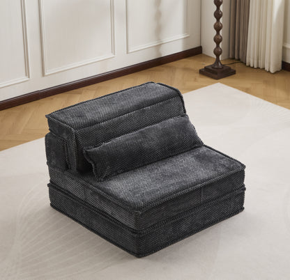 Compression Mahjong Sofa,Convertible Floor Sofa Bed,DIY Boneless Modular Sectional Sofa,No Assembly Required,Circle fleece fabric,Oversized Single Sofa with 1 Pillow,Dark Grey image 1