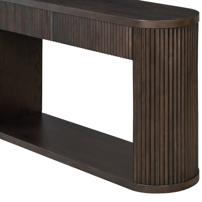 TREXM Oval Fluted Console Table with 2 Drawers and Bottom Shelf, Wood Entryway Table with Smooth Metal Slides for Living Room, Entryway (Espresso) image 2