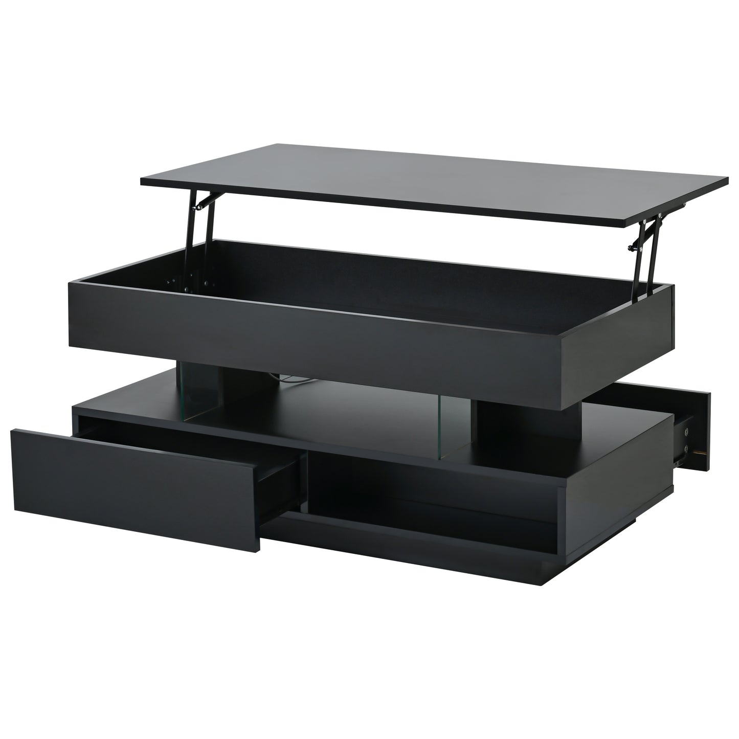 39.3" Lift Top Coffee Table with Hidden Compartment, 2 Storage Drawers and Ajustable LED Lights,Modern Multifunction Coffee Tables for Living Room, Bedroom,Office(Black) image 2