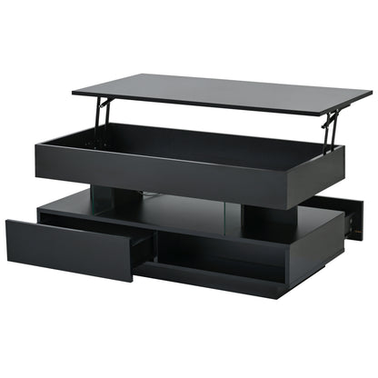 39.3" Lift Top Coffee Table with Hidden Compartment, 2 Storage Drawers and Ajustable LED Lights,Modern Multifunction Coffee Tables for Living Room, Bedroom,Office(Black) image 2