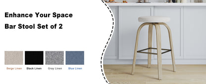 AILUNWALL Swivel Bar Stools Set of 2, Bar Height Backless 30″ Bar Stool, Fabric Upholstered Seat, Sturdy Wood Legs and Metal Footrest, Mid-Century Modern Island Stool for Home Bars, Restaurants, Beige image 9