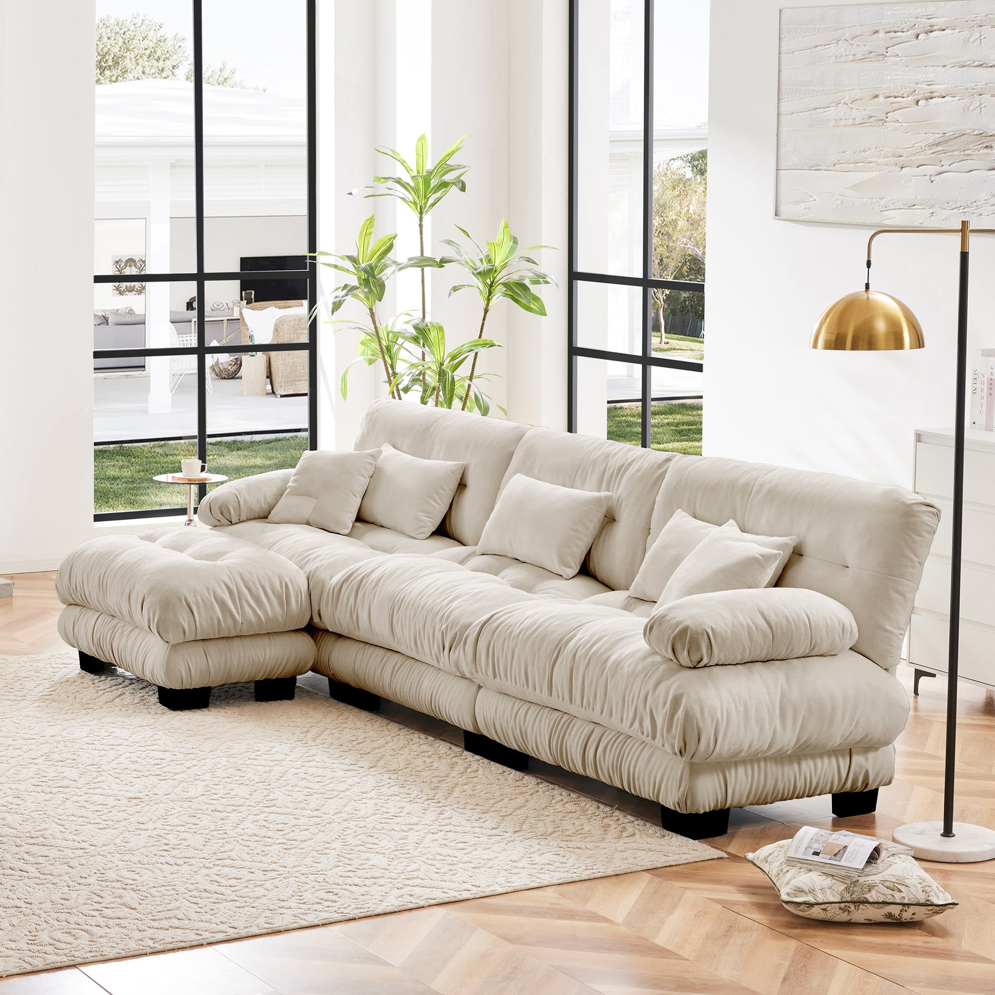 Luxury Modular Sectional Sofa Couch,Oversized L Shaped Cloud Couch for Living Room,Deep Seat Sofa Couch with Convertible Ottoman,Chenille Light coffee image 2