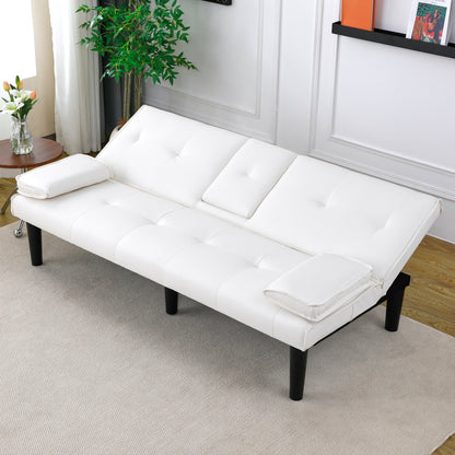 The 67-inch white PVC multi-functional sofa bed, with a foldable and cup holder design, makes it extremely convenient to turn the living room into a guest room image 9