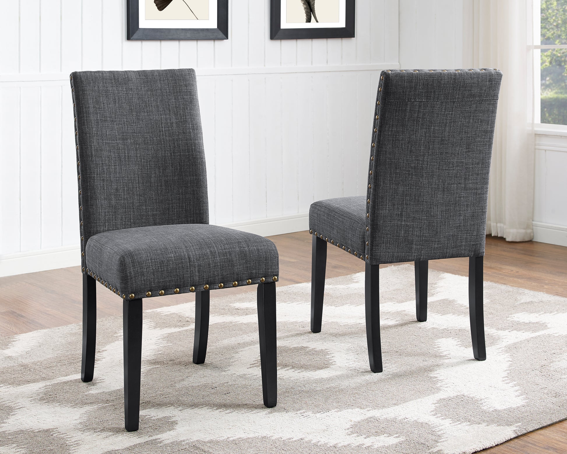 Biony Espresso Wood Dining Set with Gray Fabric Nailhead Chairs image 6