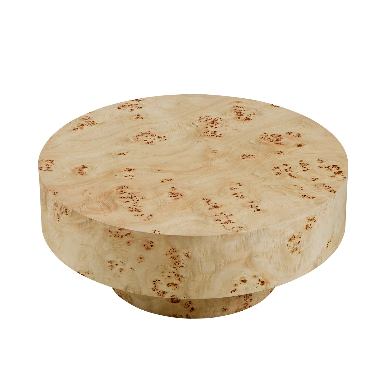 31.49''Mid Century Modern Round Wood Coffee Table with Burl Wood Veneer and Sturdy Pedestal for Living Room Office Apartment image 6