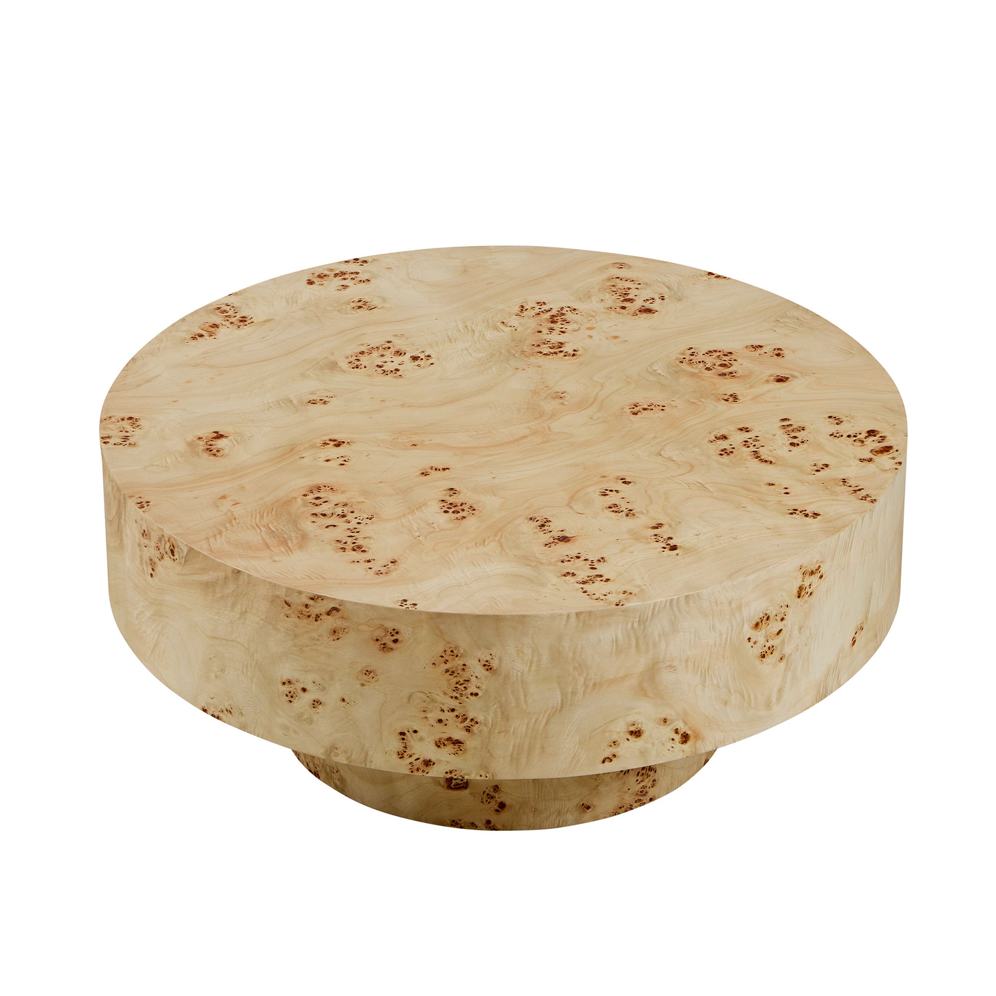 31.49''Mid Century Modern Round Wood Coffee Table with Burl Wood Veneer and Sturdy Pedestal for Living Room Office Apartment image 6