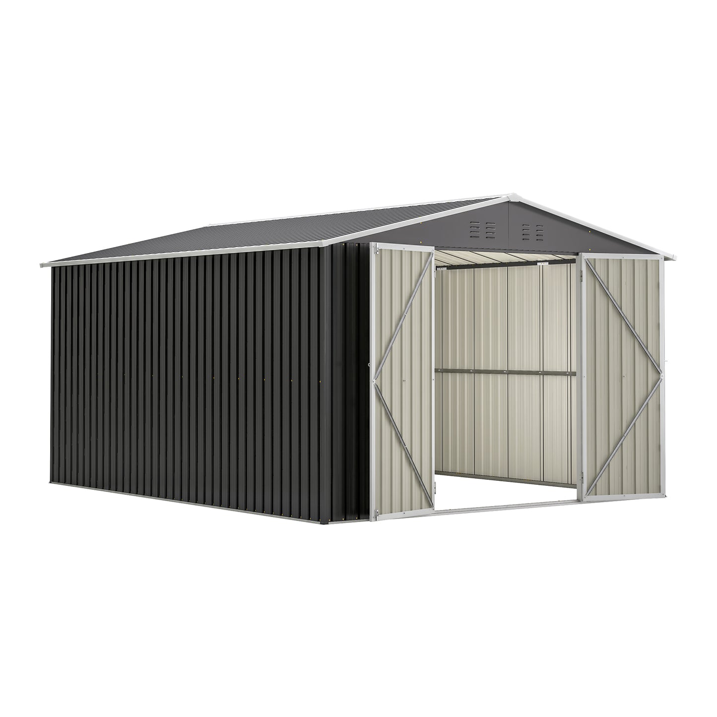 Outdoor Storage Shed 10x12 FT, Utility Metal Tool Storage with Lockable Doors and Updated Frame Structure, Large Metal Garden Shed for Backyard, Patio Lawn, Black image 10
