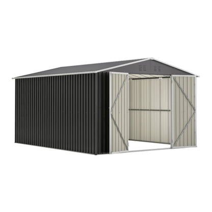 Outdoor Storage Shed 10x12 FT, Utility Metal Tool Storage with Lockable Doors and Updated Frame Structure, Large Metal Garden Shed for Backyard, Patio Lawn, Black image 10