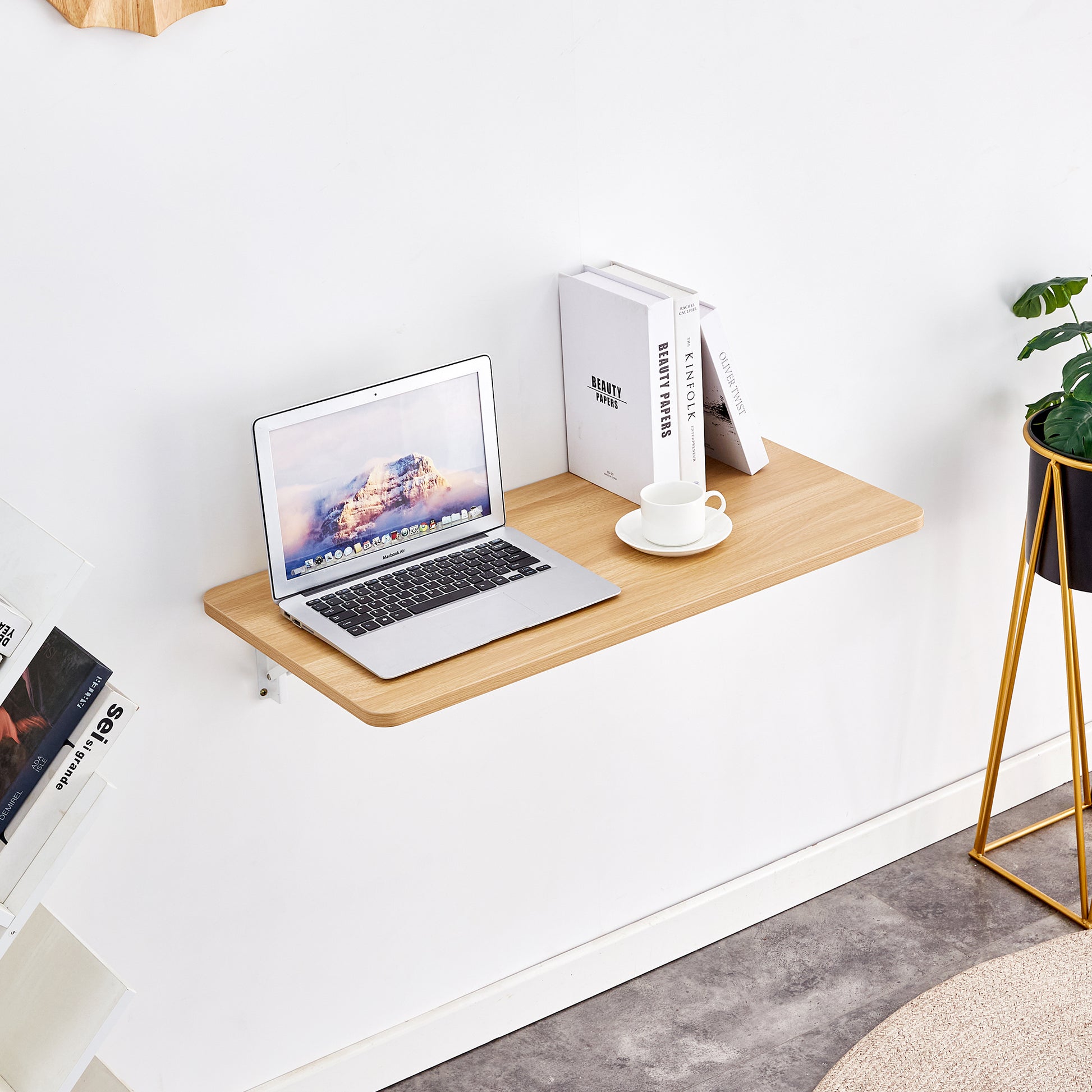 Wall Mounted Folding Table, Space Saving Drop Leaf Desk for Small Spaces, Multi-Purpose Floating Desk for Laundry Room, Kitchen, Home Office, Easy Install image 4