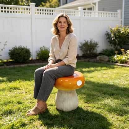 Mushroom Model Statue Stool, Outdoor Garden Resin Stool, 13.8-inch Oversized Forest Base Mushroom Model Stool, Courtyard Lawn Courtyard Summer Decoration Indoor Stool, Multi-purpose And Innovative Gar image 3