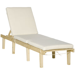 Outsunny Chaise Lounge Chair for Outdoor, Patio Recliner with 4-Position Adjustable Backrest and Cushion for Deck, Beach, Lawn and Sunbathing, Natural