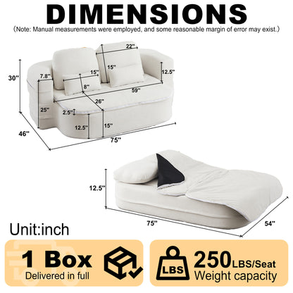 75''2-in-1 Foldable Sofa,Convertible Sleeper Foam Sofa Bed with Multi Functional Blanket, Chenille Floor folding sofa bed, Floor Sofa Lounge Sofa for Living Room Bedroom Lounge Studio image 5