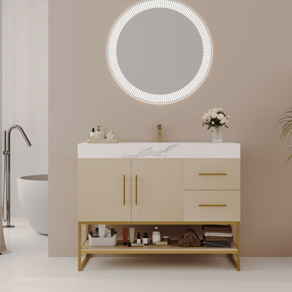 36" Modern Free-Standing Bathroom Vanity with Seamless Ceramic Sink & Sintered Stone Top image 2