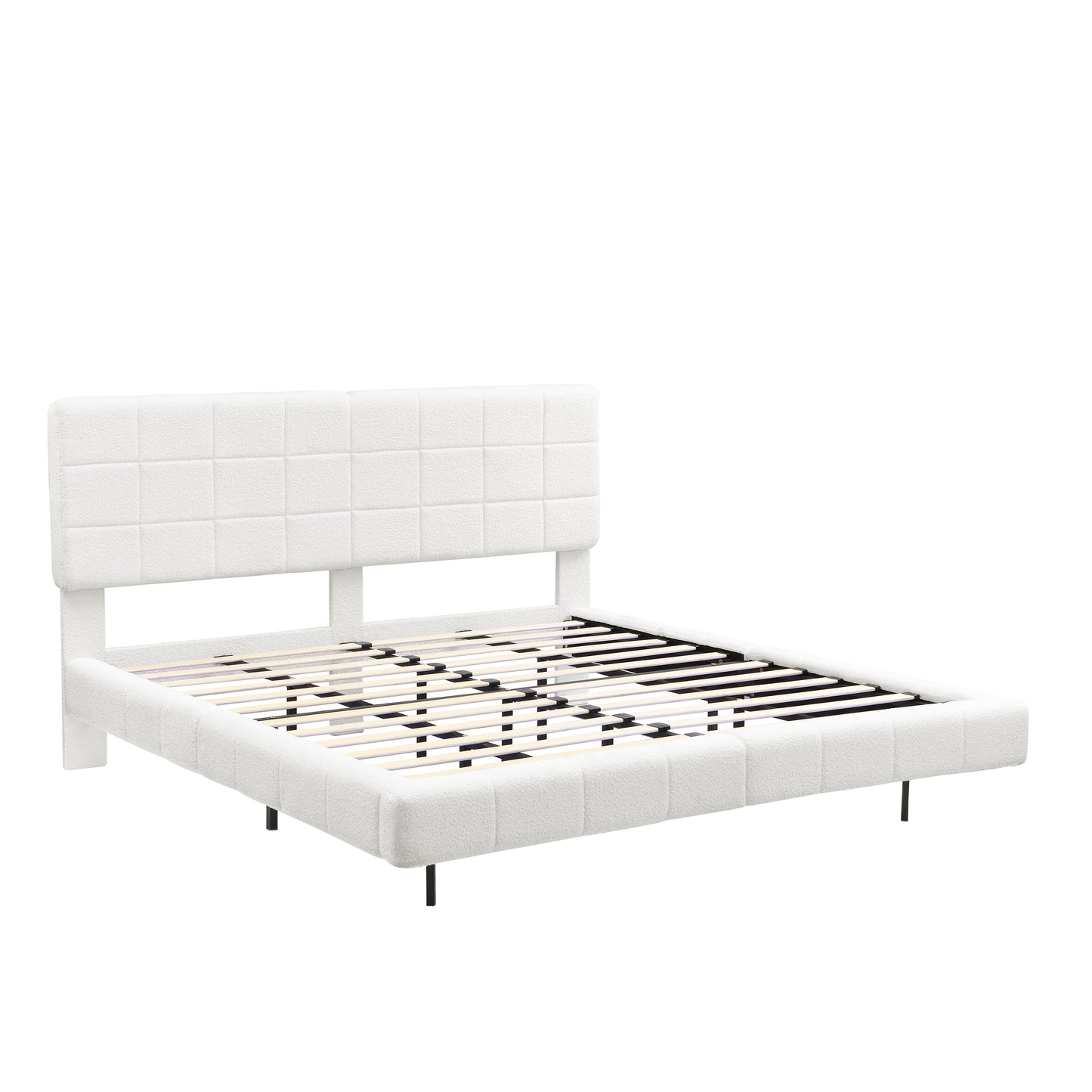 White Boucle Floating Bed with Light,King image 6