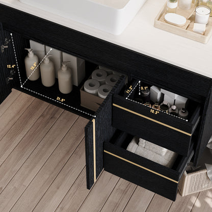 36" Wall-Mounted Bathroom Vanity with Vessel Ceramic Sink & Plywood Countertop – Soft-Close Door & Drawers, Floating Design image 10