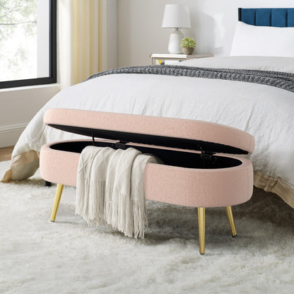 Ottoman Oval Storage Bench, Flannel with Metal Legs-Pink(43.5"x16"x16") image 2