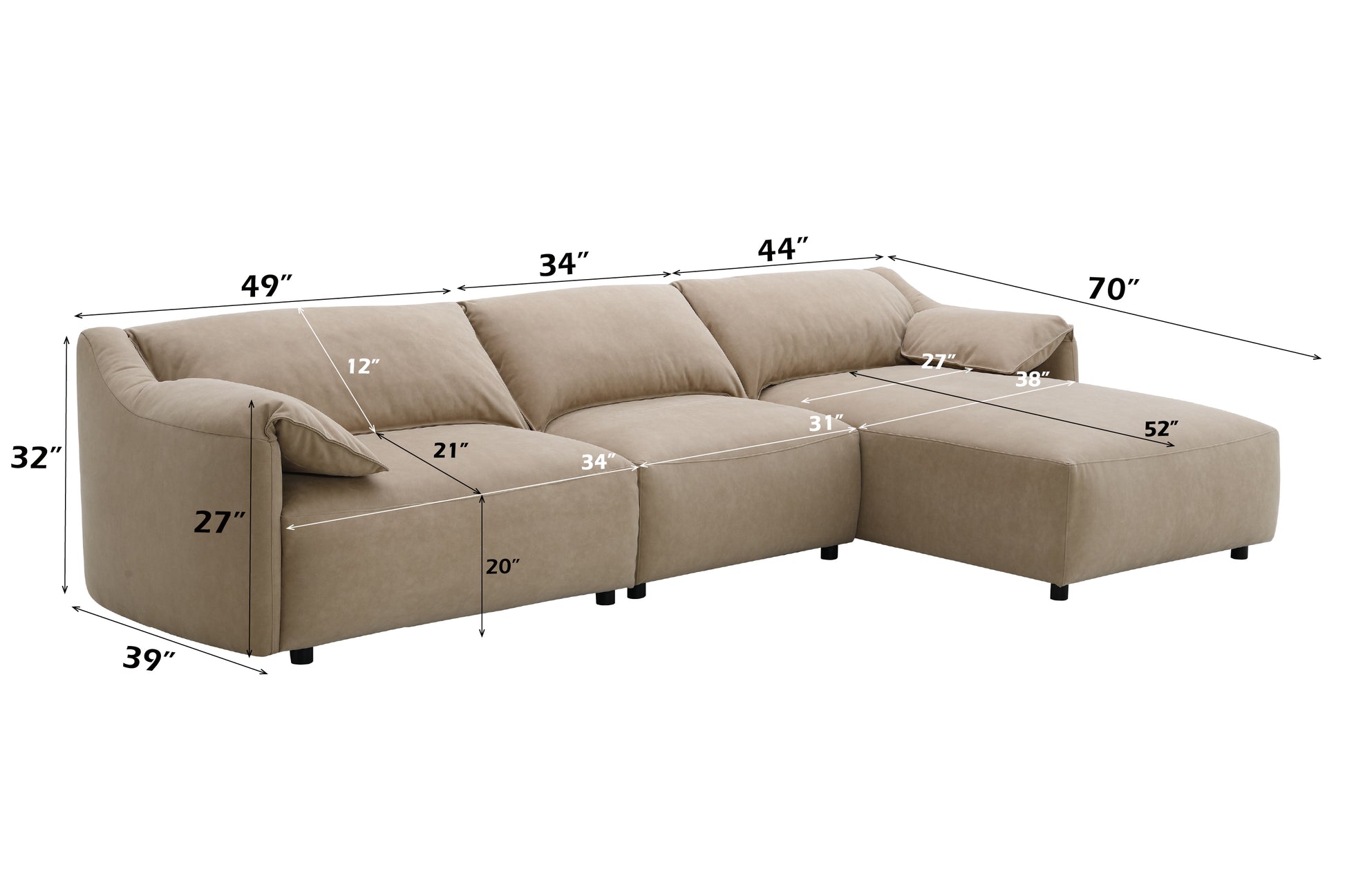Veata Light Brown Suede Sectional Sofa image 3