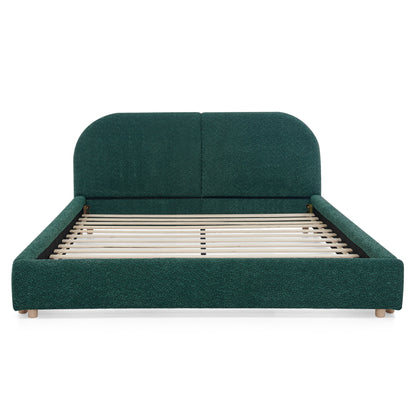 Queen Size Upholstered Bed Frame, Modern Minimalist Style with Tall Curved Headboard, Premium Circle Yarn Fabric & Sturdy Leg Support, Mattress Not Included-Green image 7