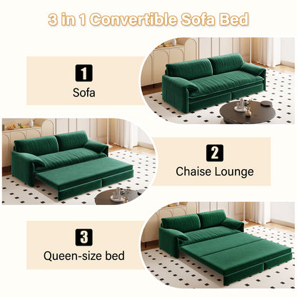 66" Queen Pull Out Sofa Bed, 3-in-1 Convertible Sleeper Sofa with Side Storage,Multi-Functional Velvet Loveseat Bed for Living Room,Bedroom,Apartment(Old Sku:W1885S00046/W1885S00116/W1885S00224) image 9