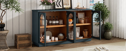 TREXM 4-Door Large Storage Buffet Cabinet with Glass Doors, Arched Cabinet with Adjustable Shelves for Kitchen, Dining Room and Living Room (Navy) image 3