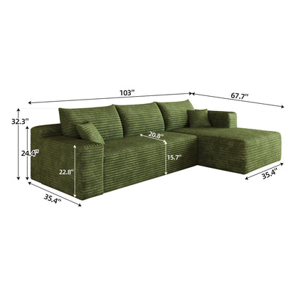 103" Cloud Sectional Sofa,Modern Minimalist Upholstered Couches, Comfort L Shaped Sofa for Living Room,Deep Seat Corner Couch,No Assembly Required,Green(Plush Corduroy Fabric) image 12