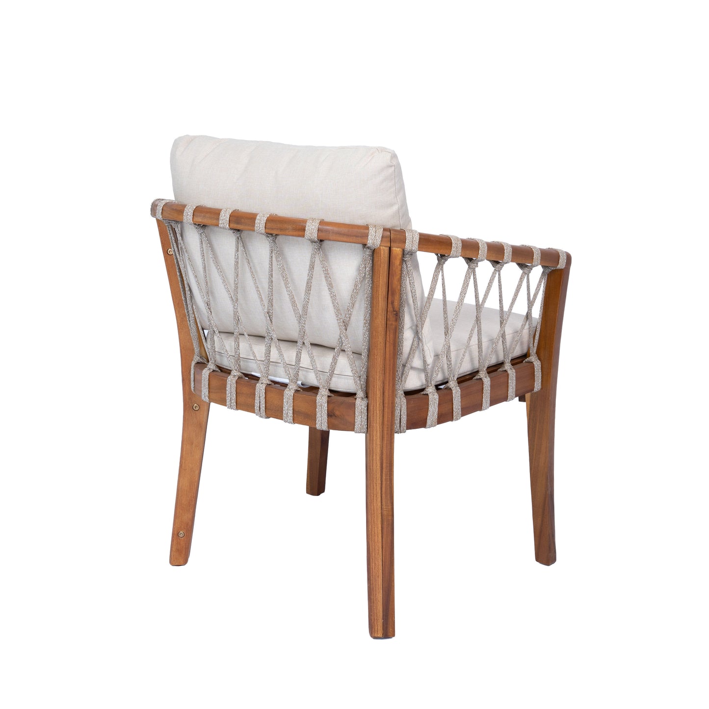 Outdoor Dining Chairs set for 2, Acacia Wood Frame with Teak Finish, Multi Brown Rope Weave, Water Repellent Beige Cushion, Patio Bistro Chairs for Backyard Garden Balcony image 10