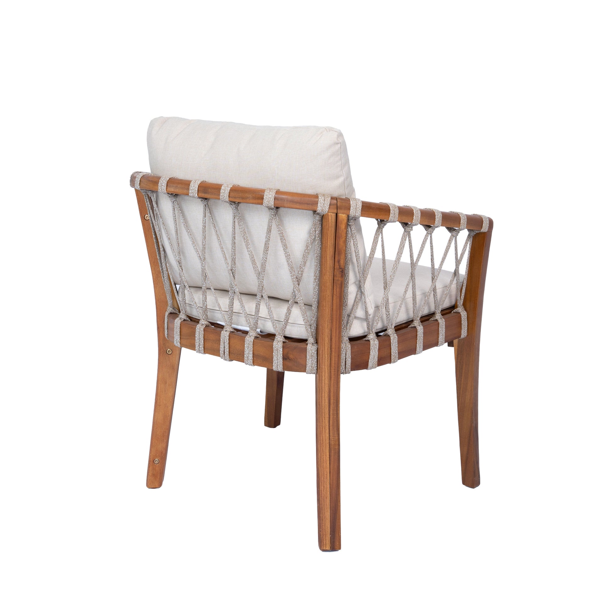Outdoor Dining Chairs set for 2, Acacia Wood Frame with Teak Finish, Multi Brown Rope Weave, Water Repellent Beige Cushion, Patio Bistro Chairs for Backyard Garden Balcony image 10