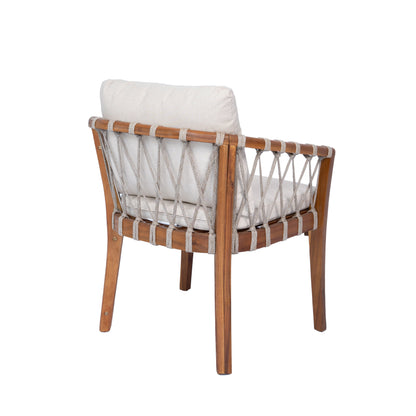 Outdoor Dining Chairs set for 2, Acacia Wood Frame with Teak Finish, Multi Brown Rope Weave, Water Repellent Beige Cushion, Patio Bistro Chairs for Backyard Garden Balcony image 10