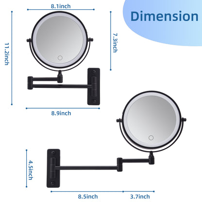 Wall Mounted Lighted Makeup Mirror, 1000mAh Rechargeable Double Sided 1X/10X Magnifying Mirror with Light,3 Color Lights,Touch Dimmable, Extended Arm 360 Rotation Wall Mounted Makeup Mirror image 9
