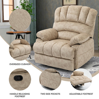Large Manual Recliner Chair in Fabric for Living Room, Beige image 4