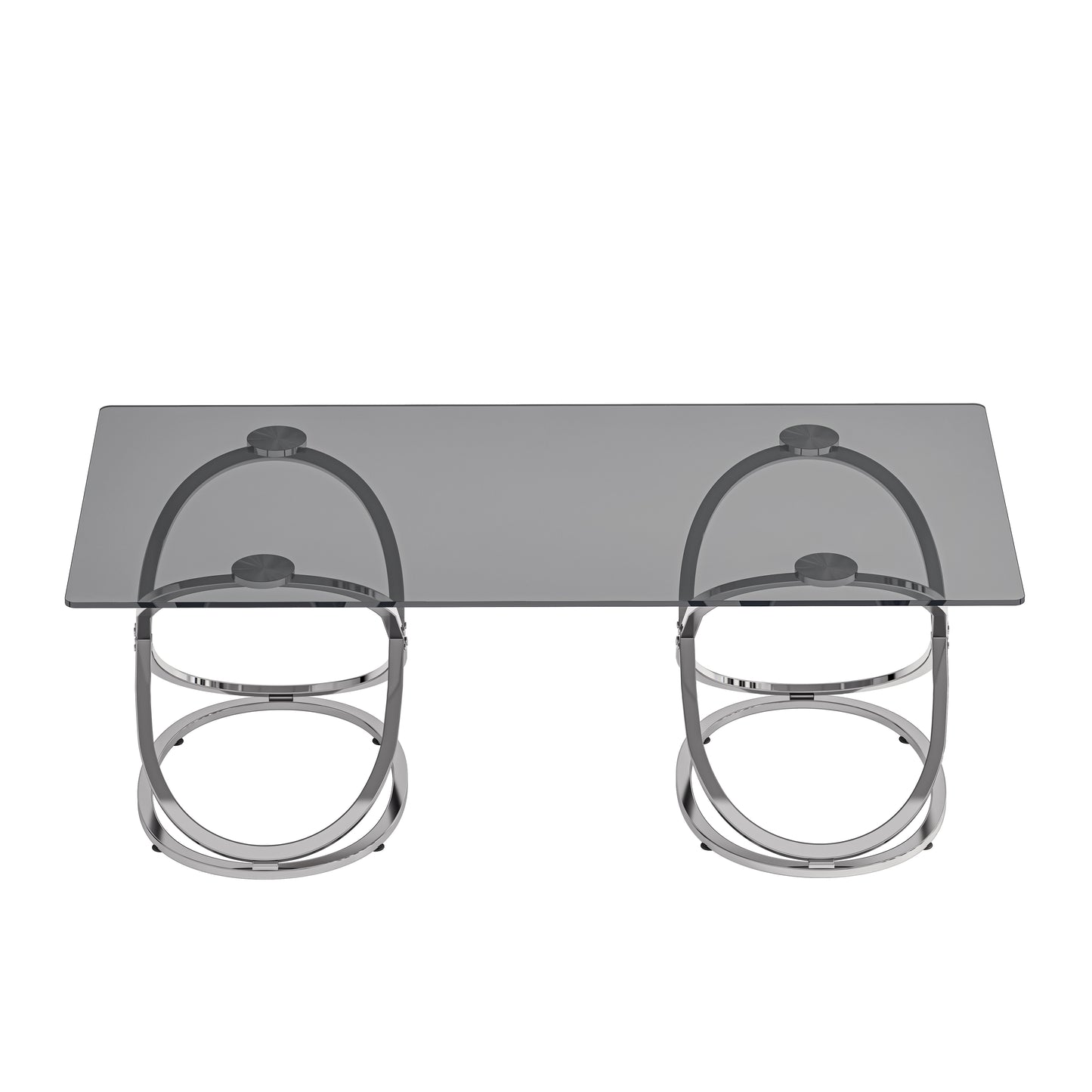 31.50'' Modern Rectangle Glass Coffee Table with Ring-Shaped Frames, Chrome Finish and Gray Tempered Glass, Luxury Center Table for Living Room, Bedroom and Office, Silver image 5