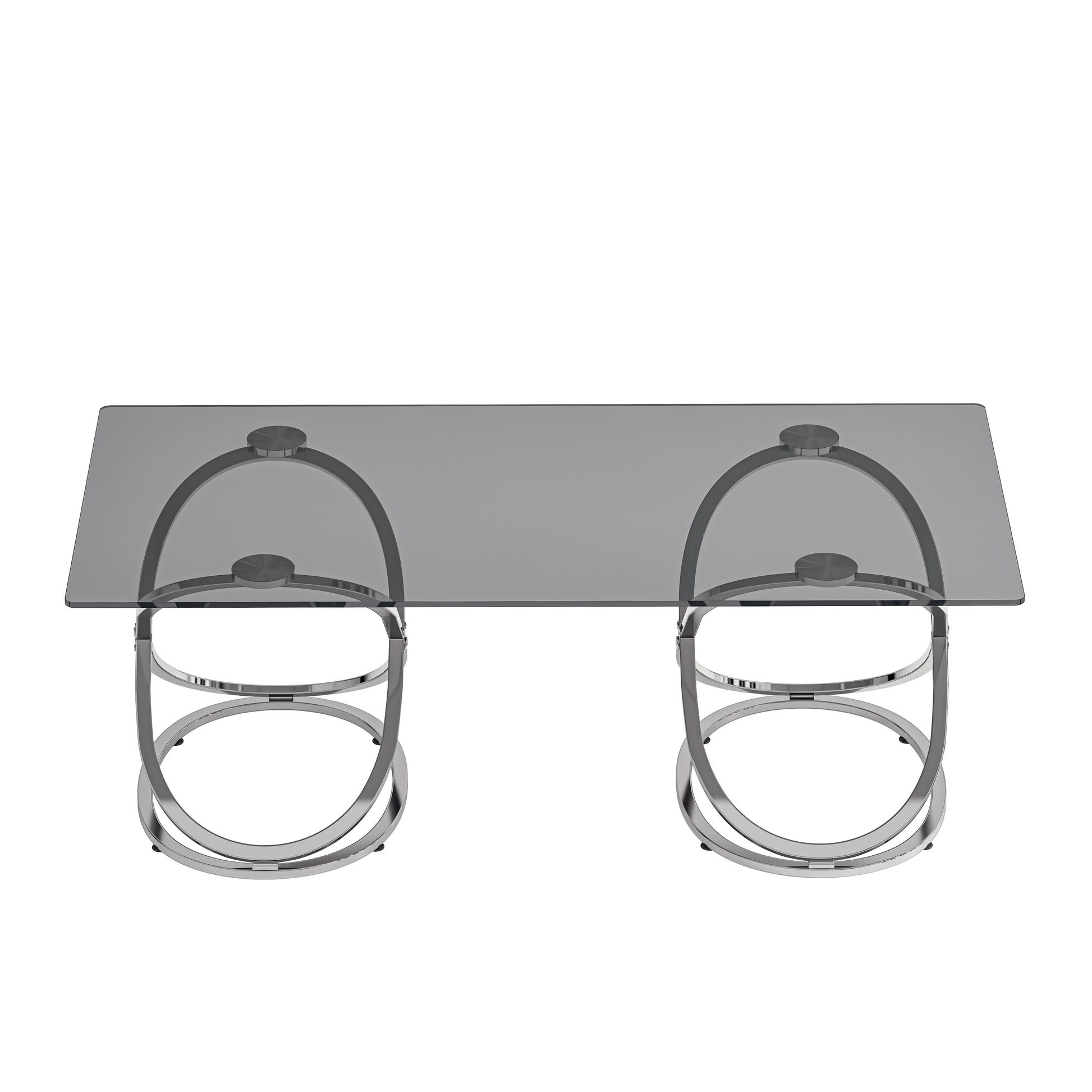 31.50'' Modern Rectangle Glass Coffee Table with Ring-Shaped Frames, Chrome Finish and Gray Tempered Glass, Luxury Center Table for Living Room, Bedroom and Office, Silver image 5