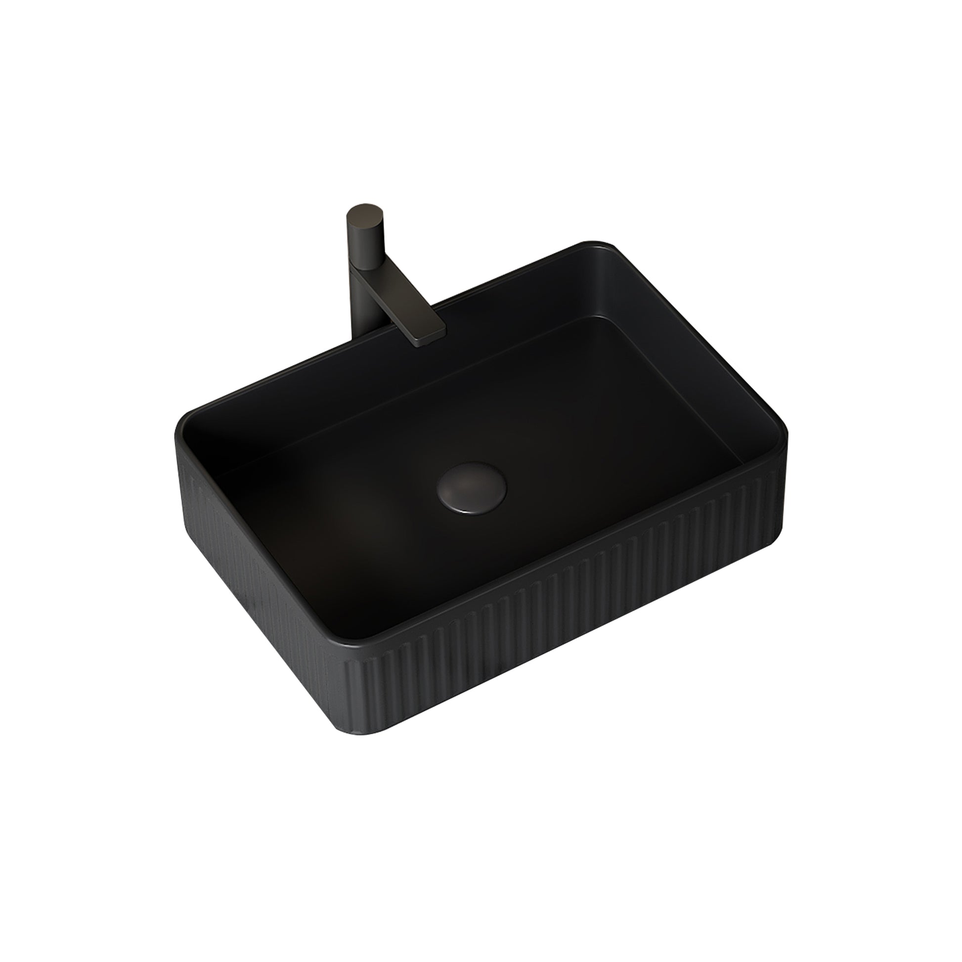 20'' Bathroom Sink, Rectangular Striped Vessel Ceramic Basin without Faucet, NO Cabinet, Black image 1