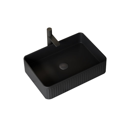 20 inch black matte rectangular striped vessel ceramic bathroom sink front view