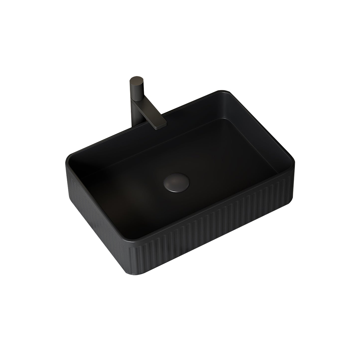 20'' Bathroom Sink, Rectangular Striped Vessel Ceramic Basin without Faucet, NO Cabinet, Black image 1