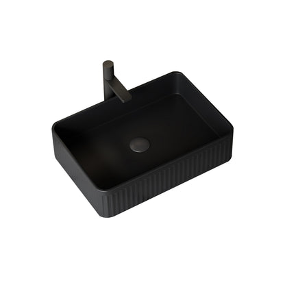 20'' Bathroom Sink, Rectangular Striped Vessel Ceramic Basin without Faucet, NO Cabinet, Black image 1