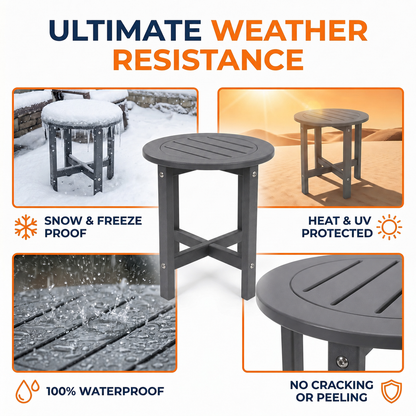 Gray HDPE Round Outdoor Side Table, 18 in. Dia. x 17 in. H, Small All-Weather Patio End Table, 1 Piece image 8